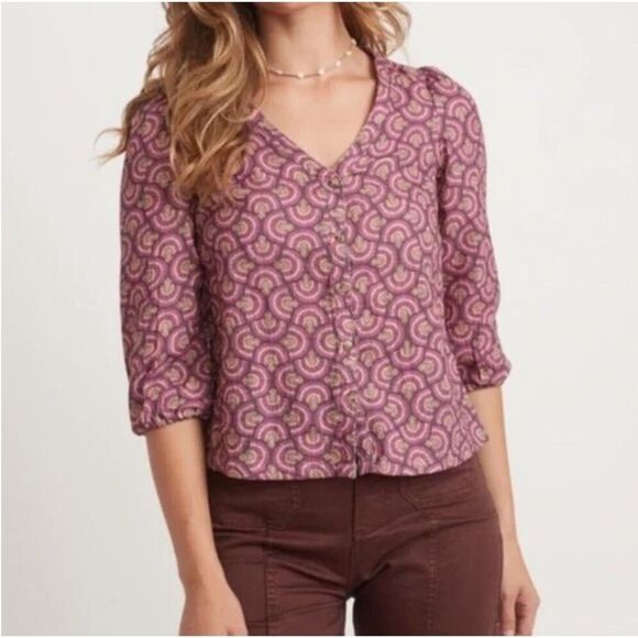 $98 MARINE LAYER printed colette doublecloth top in fan block print size small m - Picture 3 of 6